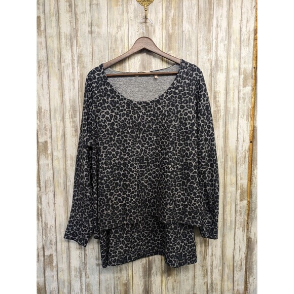 Soft Surroundings Black Cheetah Print Brushed Knit Layered Sweater Tunic Large - Picture 1 of 10
